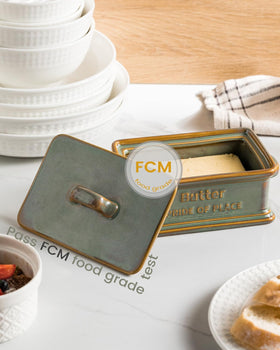 Green ceramic finish complements farmhouse or contemporary decor.