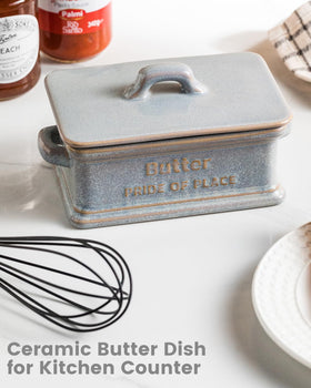 Zoeeker butter dish lid close-up shows ceramic finish and secure seal.