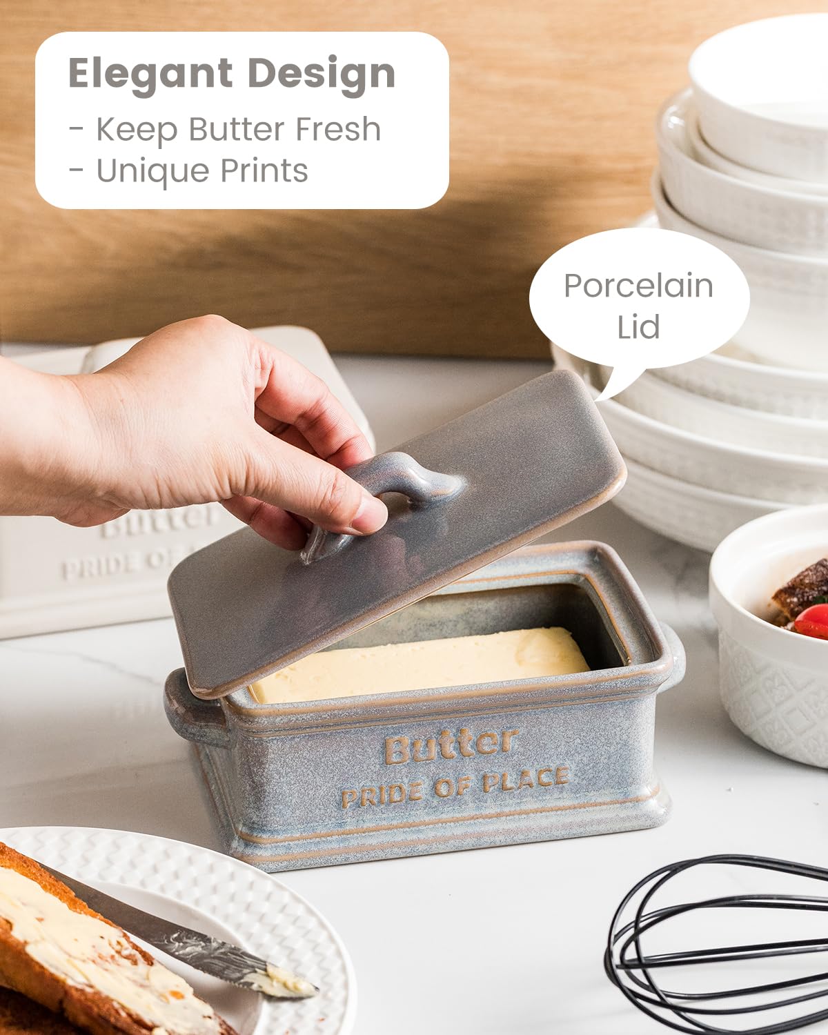 Zoeeker butter dish ready for serving at the table adds convenience.