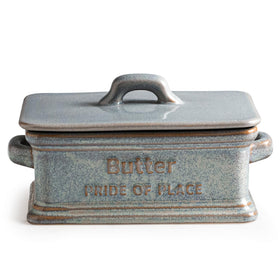 Zoeeker butter dish with lid in ceramic gray keeps butter fresh on the counter.