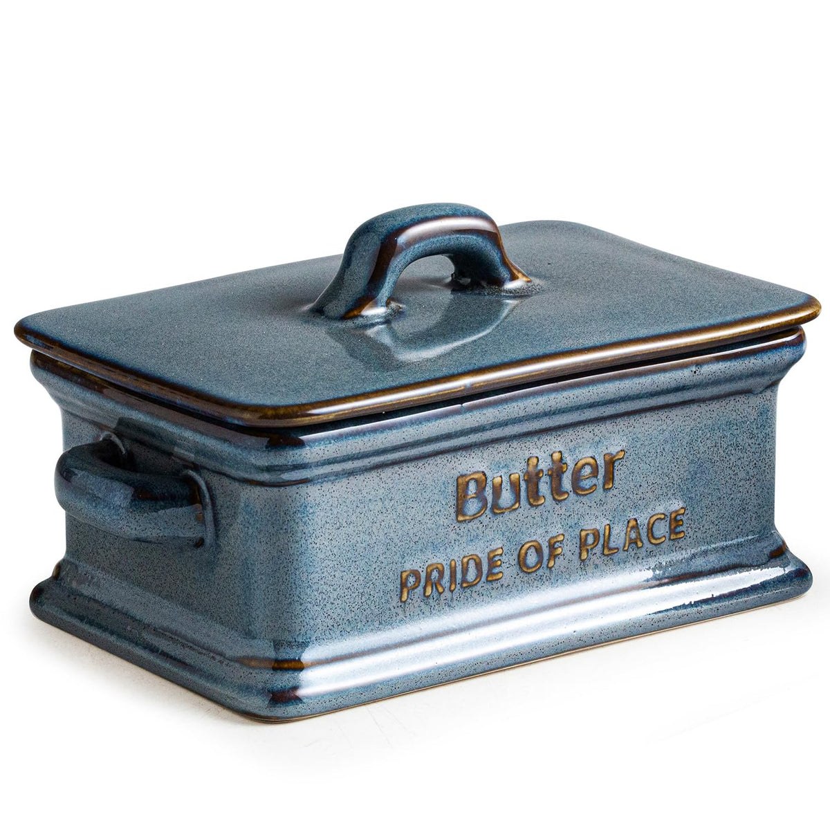 Zoeeker butter dish with lid in porcelain blue keeps butter protected while adding elegance to the counter