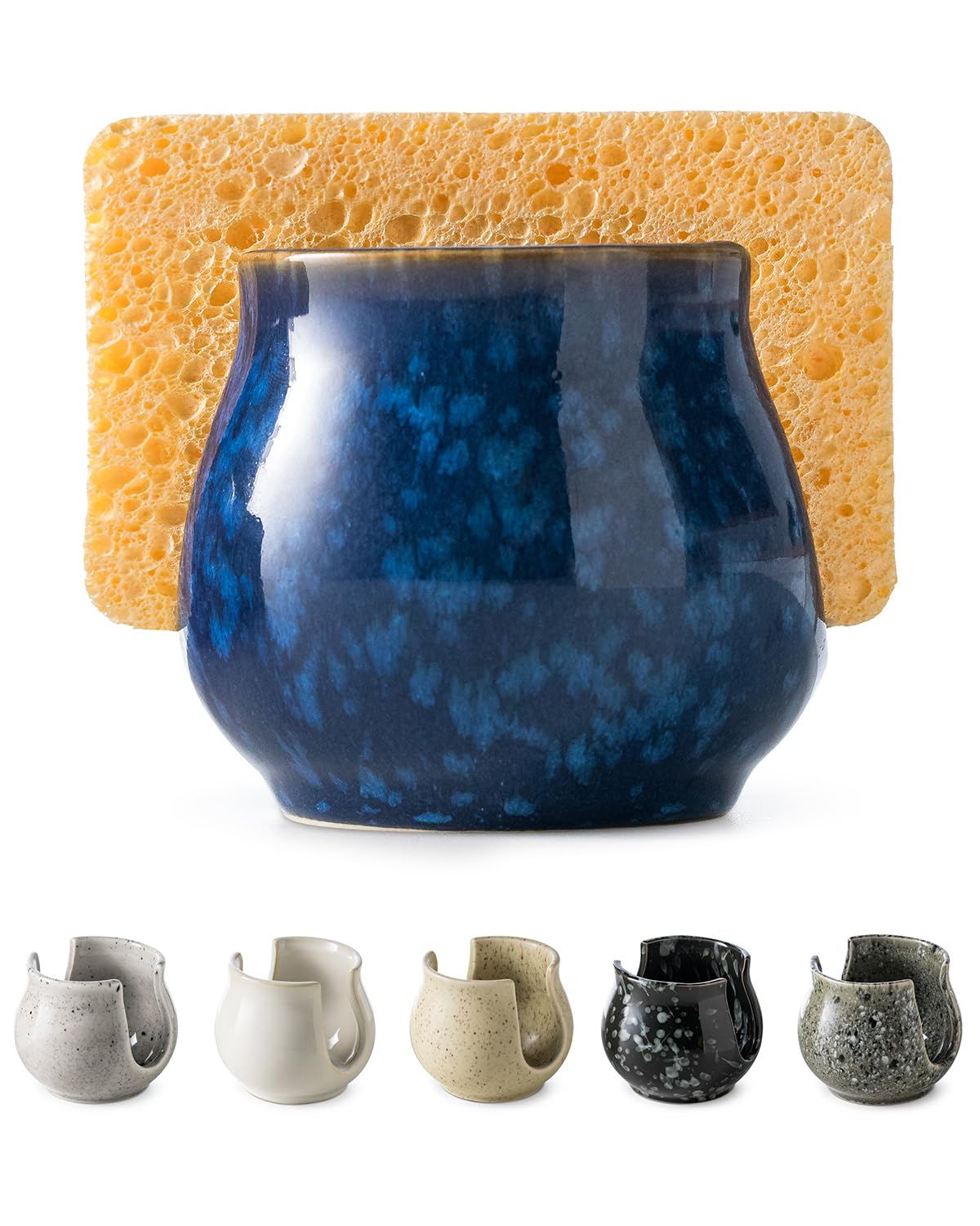 Zoeeker ceramic sponge holder blue keeps kitchen sponges neat and dry.