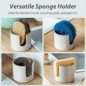 Zoeeker compact sink tray in ceramic fits sponges, soap, and small tools.