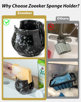 Zoeeker ceramic rack with slot fits standard sponges and keeps them accessible.