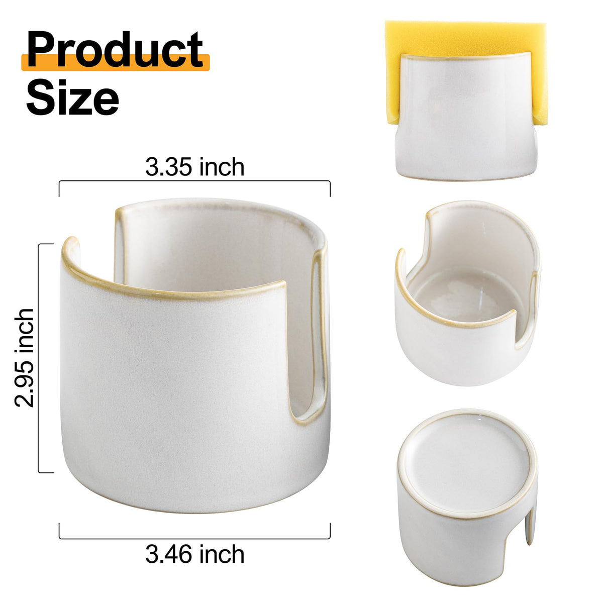 Zoeeker dish sponge drying caddy in ceramic promotes quick air-drying after use.