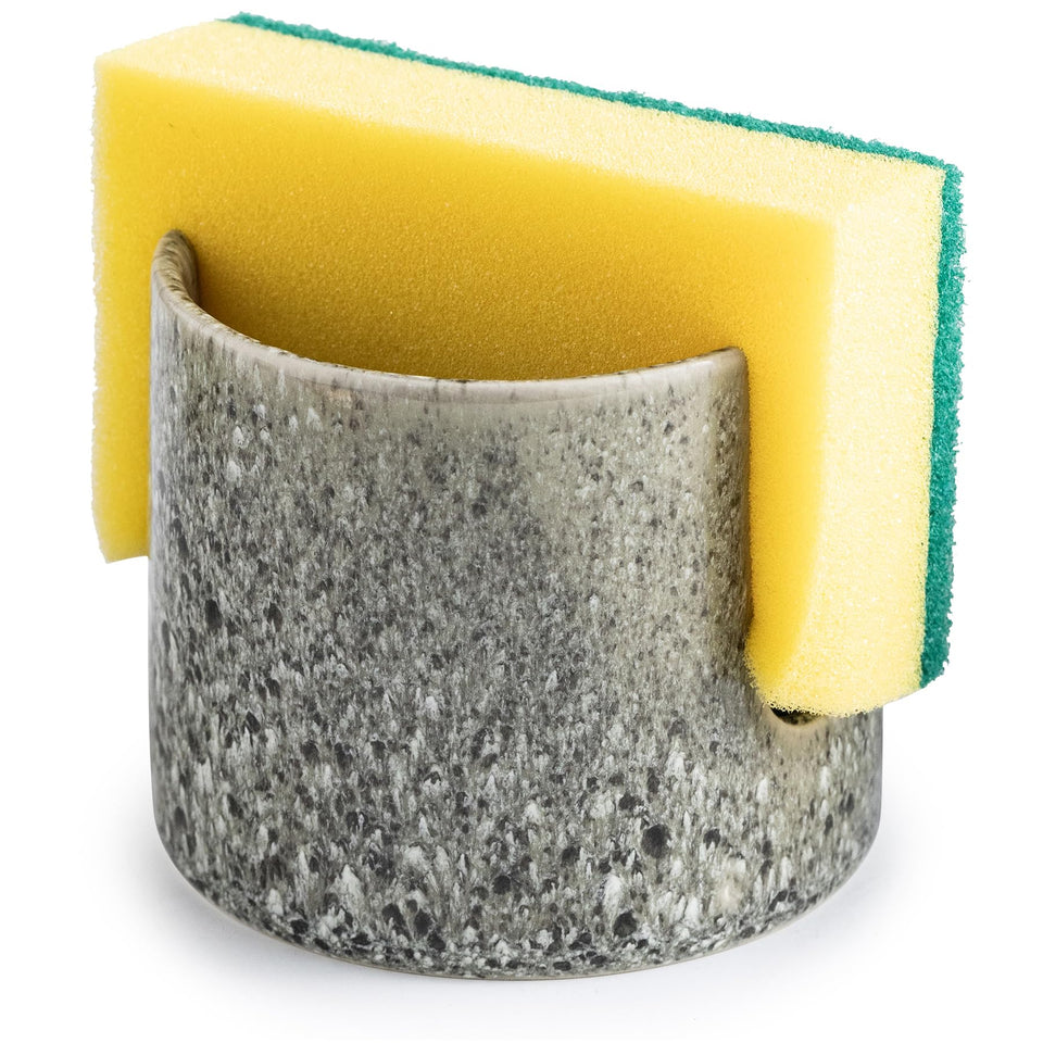 Zoeeker ceramic kitchen sponge holder with cylindrical design keeps sponges ready at hand.