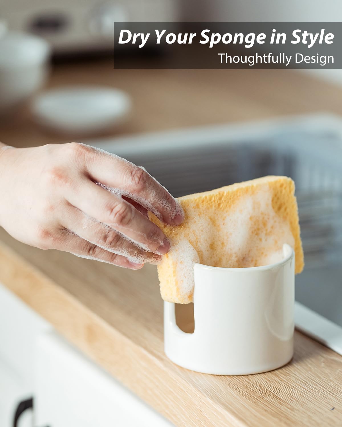 Zoeeker porcelain storage tray adds tidy space beside the sink.