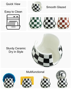 Zoeeker sink caddy with checkered pattern keeps sponges off the counter.