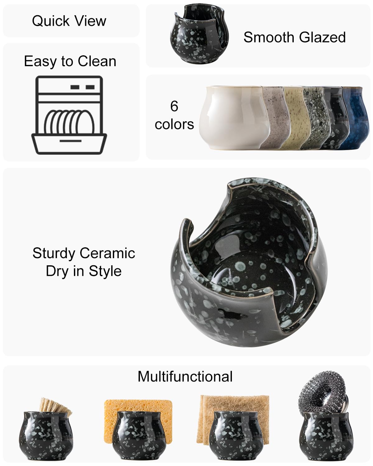 Zoeeker kitchen sink organizer holds dish brushes neatly at the water line.