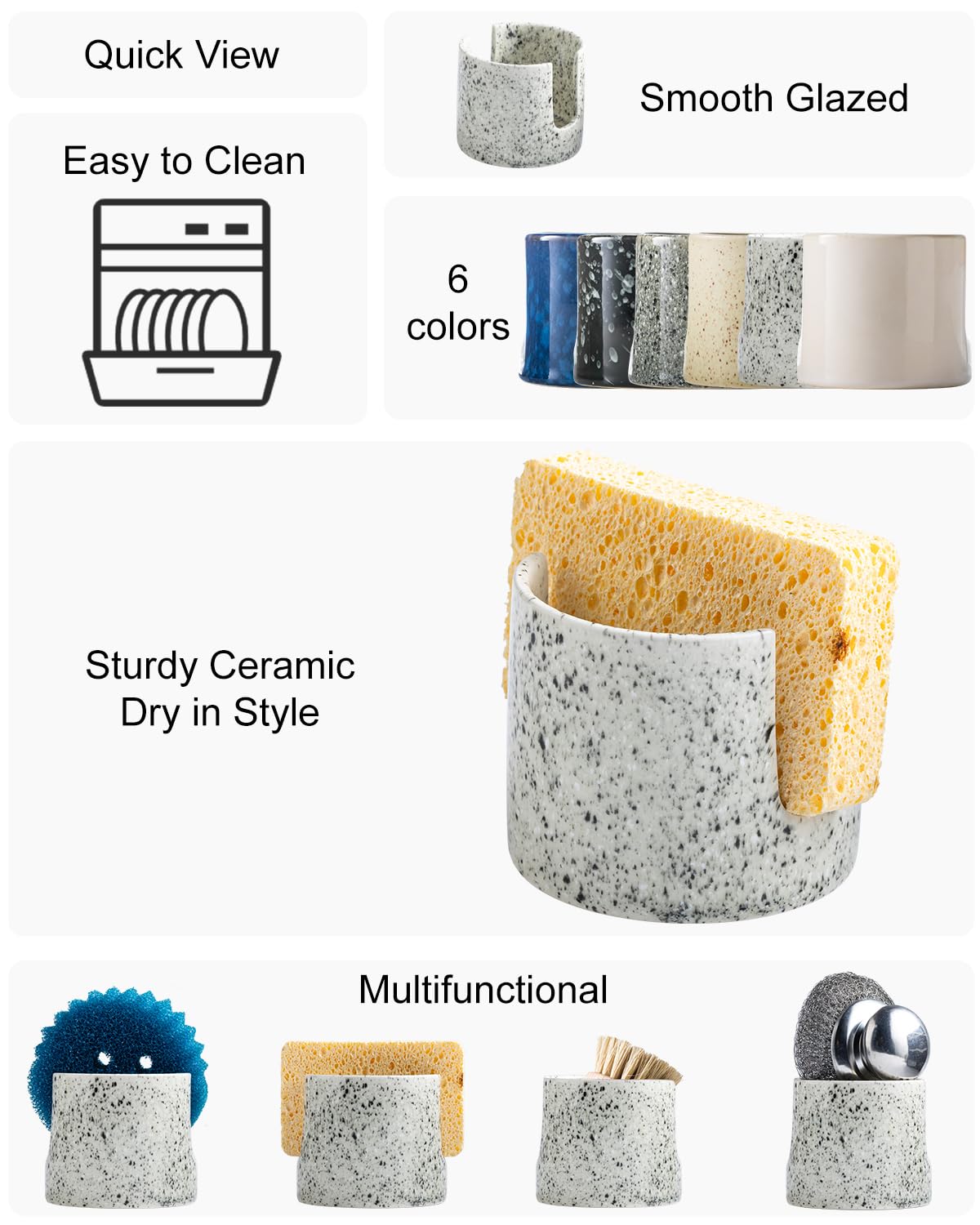 Zoeeker speckled glaze ceramic sink rack keeps sponges within reach