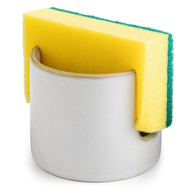 Zoeeker ceramic sponge holder on beige-white finish keeps sponges dry and organized.