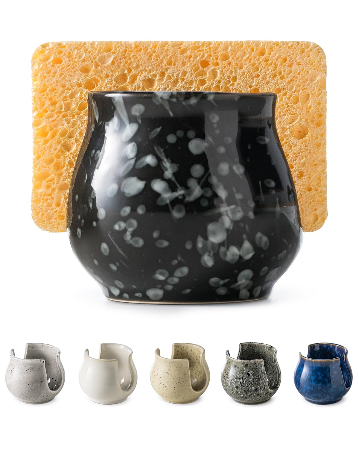 Zoeeker ceramic sponge holder for kitchen keeps sponges organized and dry.