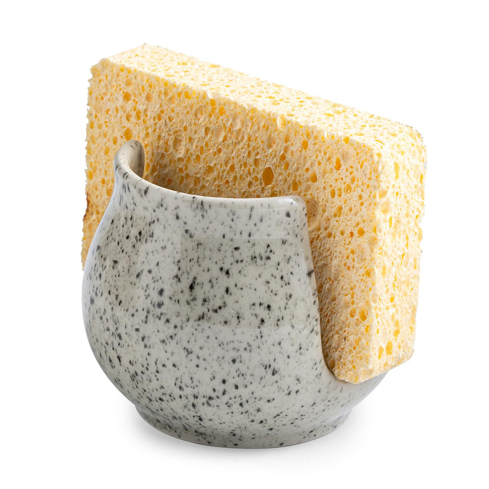 Zoeeker ceramic sponge holder on a clean kitchen sink keeps sponges organized and accessible