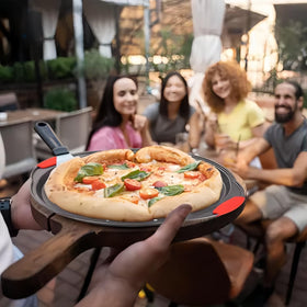 ZOEHROWS versatile pizza pan suitable for pizzas, cakes, and more.