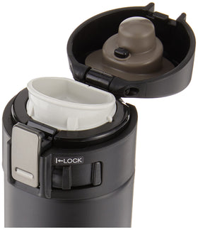 Zojirushi travel mug with wide mouth for full-size ice cubes and quick cooling.