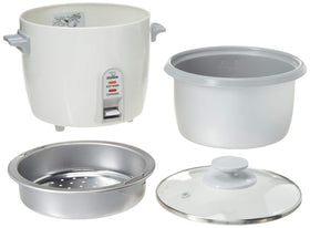 Zojirushi 6-Cup Rice Cooker with steaming tray in use, perfect for healthy meals.