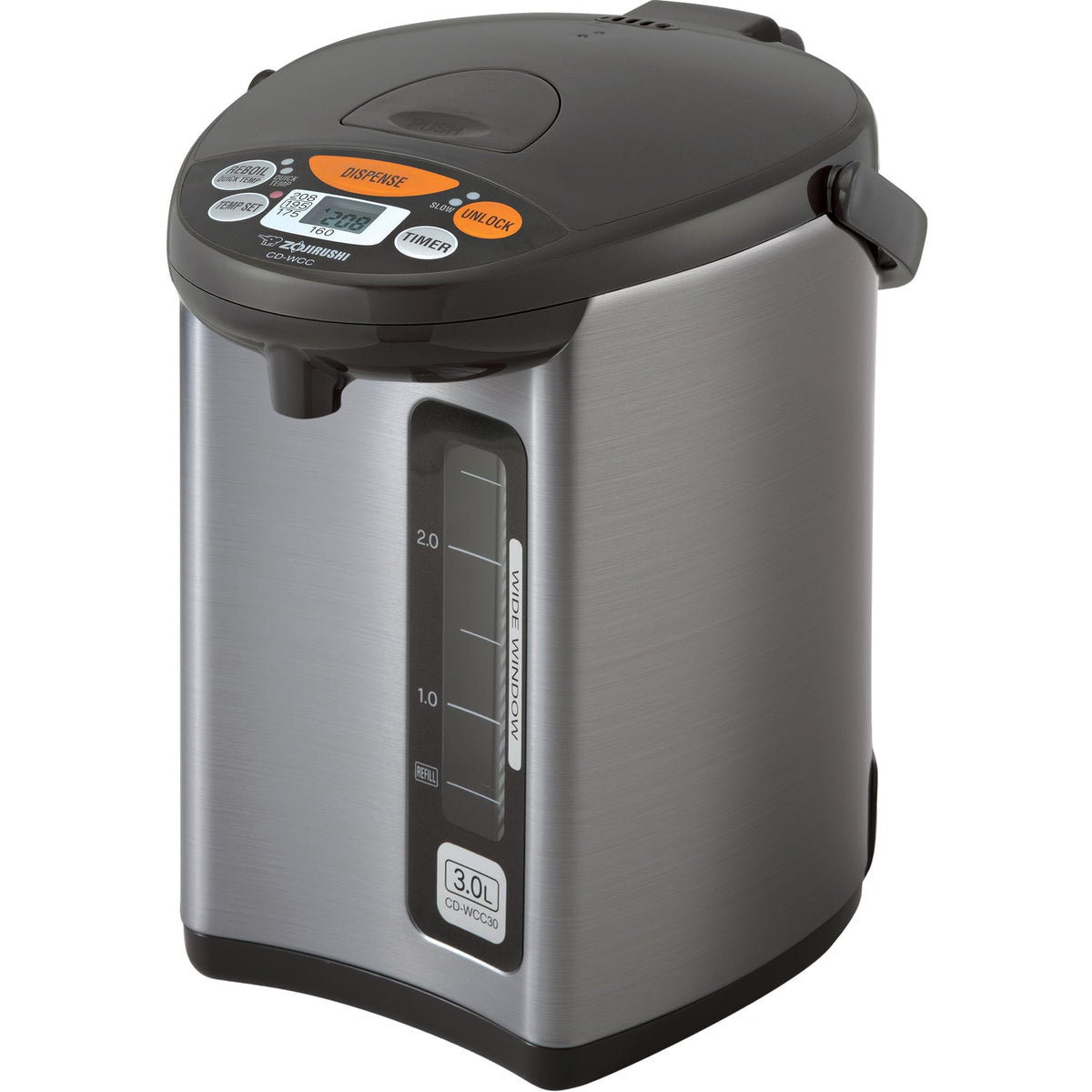 Zojirushi CD-WCC30 front view shows ready hot water on demand.