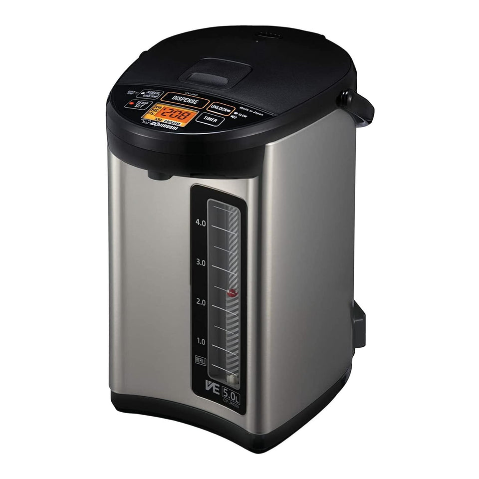 Zojirushi CV-JAC50XB front view in stainless black for precise, convenient hot water.