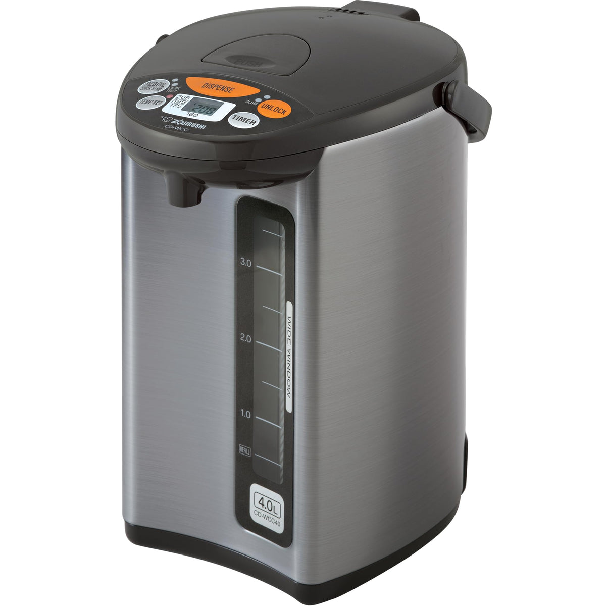 Zojirushi Micom Water Boiler 4L front view, compact and ready for quick hot water.