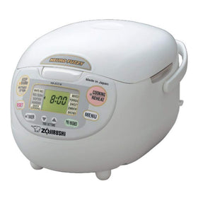 Zojirushi Neuro Fuzzy 10-Cup Rice Cooker in premium white, front view for versatile meals.