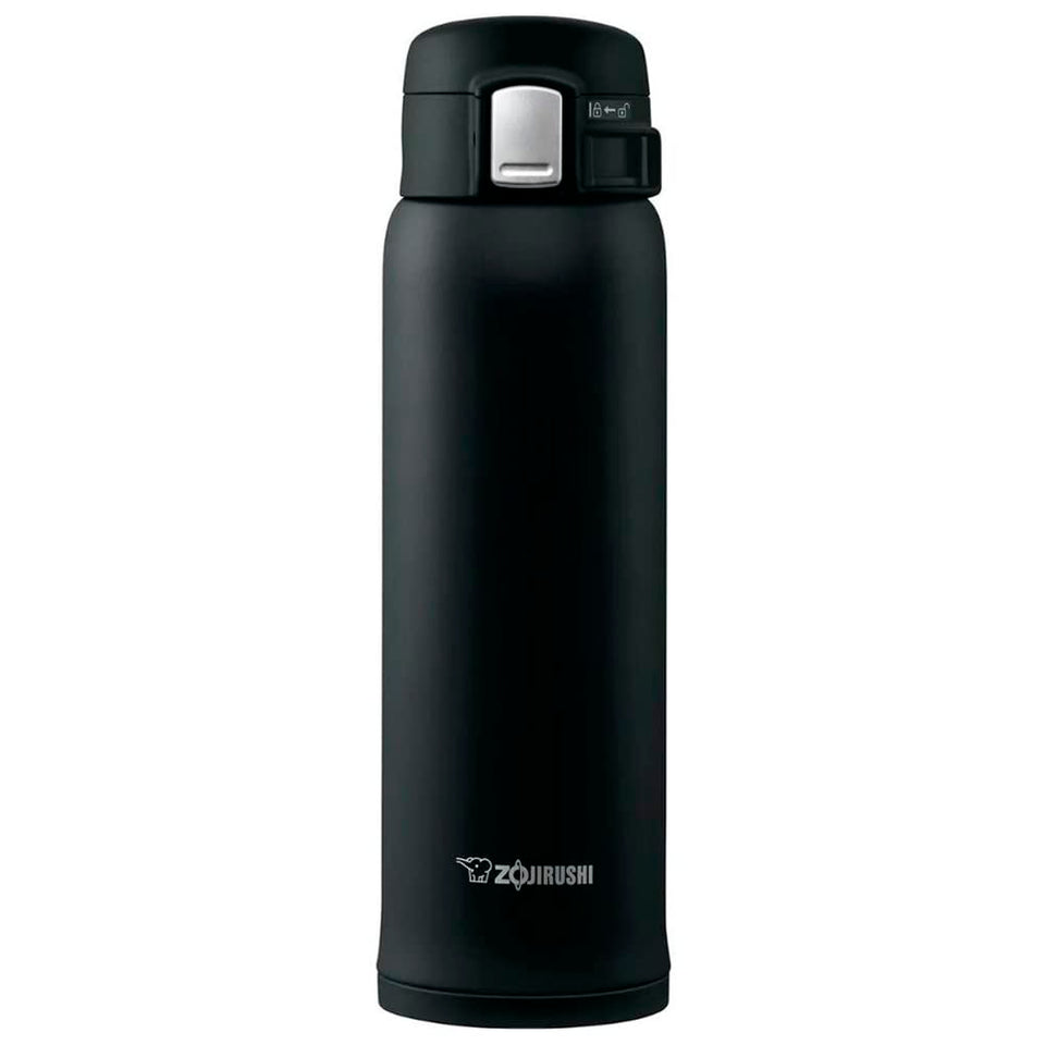 Zojirushi SM-SA48-BA black mug, side view, ready for hot or cold beverages on the go.