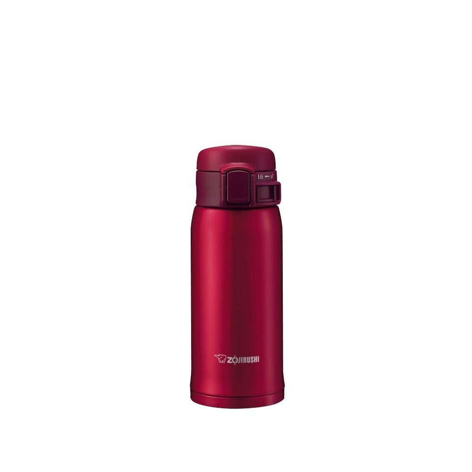 Zojirushi SM-SE36RZ mug overview showing compact stainless steel design for daily portability