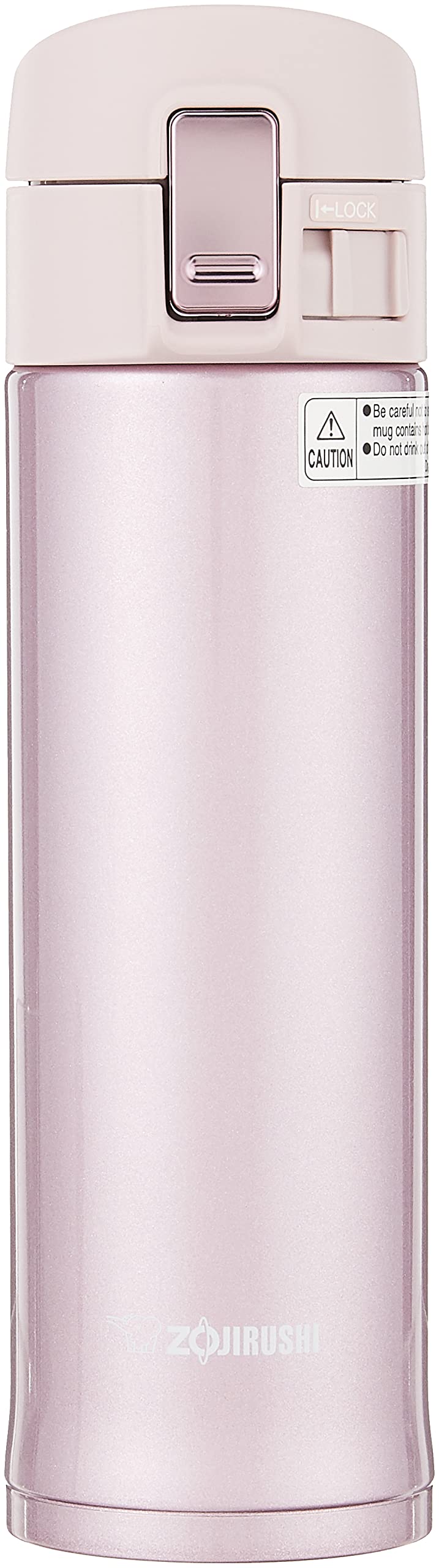 Zojirushi lavender mug body highlighting durable 18/8 stainless interior