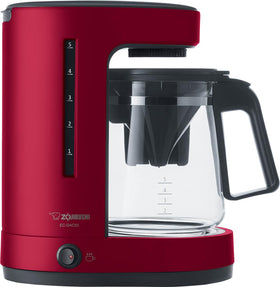Zojirushi ZUTTO EC-DAC50RA coffee maker in red with a compact footprint for small spaces.
