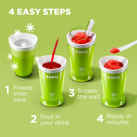 ZOKU slush spoon in use scrapes sides for even freezing.