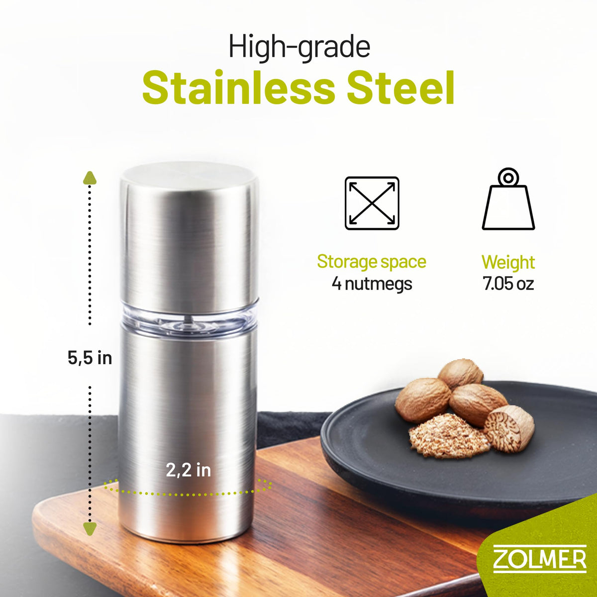 ZOLMER nutmeg grinder airtight container keeps freshness