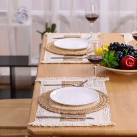 Zology placemats lifestyle shot featuring mixed shapes on a dining table.