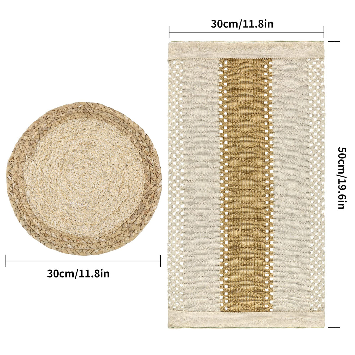 Zology round placemat detail in water hyacinth and corn husk materials.