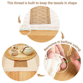Zology square placemat on wood table showing dimensions and style.