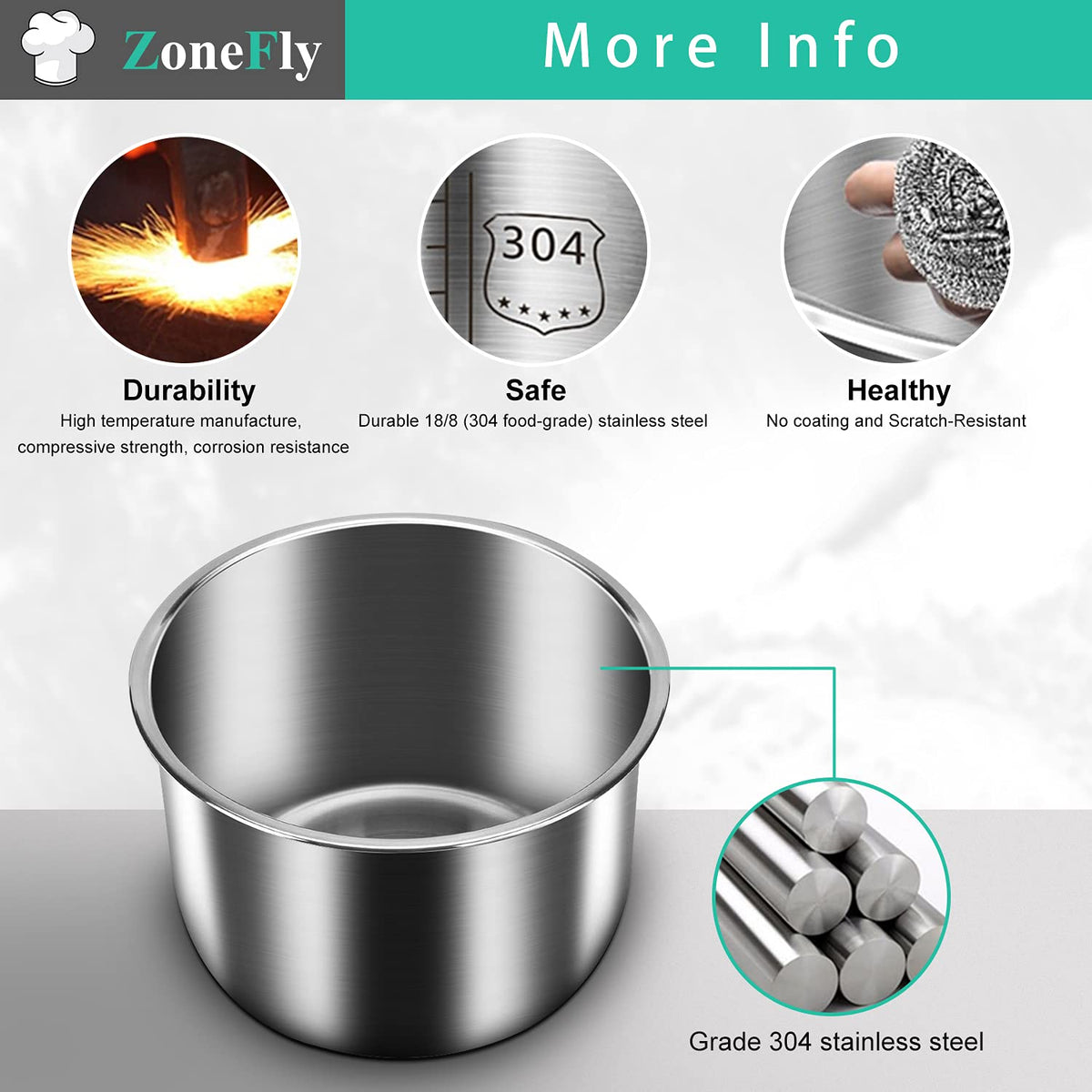 ZoneFly eco-friendly inner pot with no chemical coating for safe everyday use