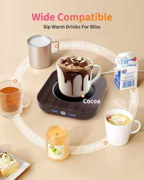 Compact, portable warmer fits on your desk or while traveling.