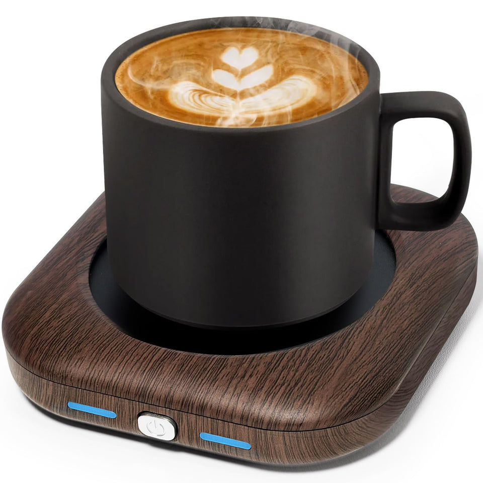 Zonopy mug warmer with a 3-5 inch heating panel keeps coffee at perfect warmth.