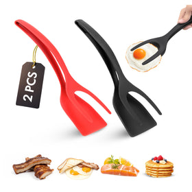 ZONZEST egg flipper spatula tongs in black and red for versatile cooking and easy flips.