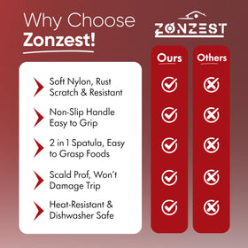 ZONZEST ergonomic grip handle reduces hand fatigue while cooking.