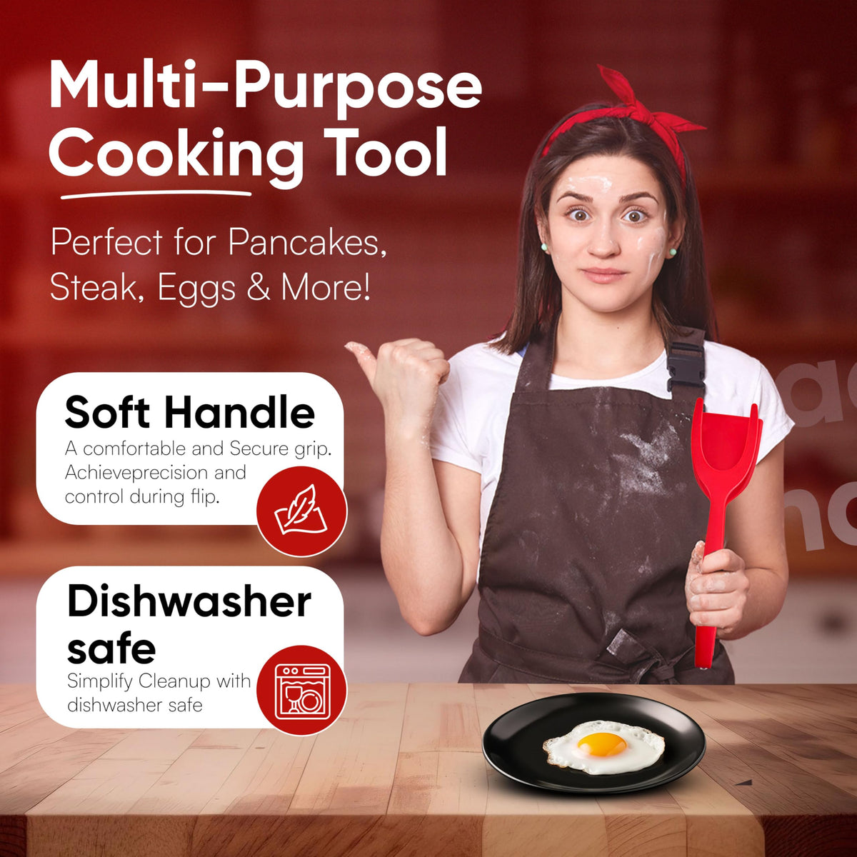 ZONZEST spatula-tong in action flipping pancakes with non-stick precision.