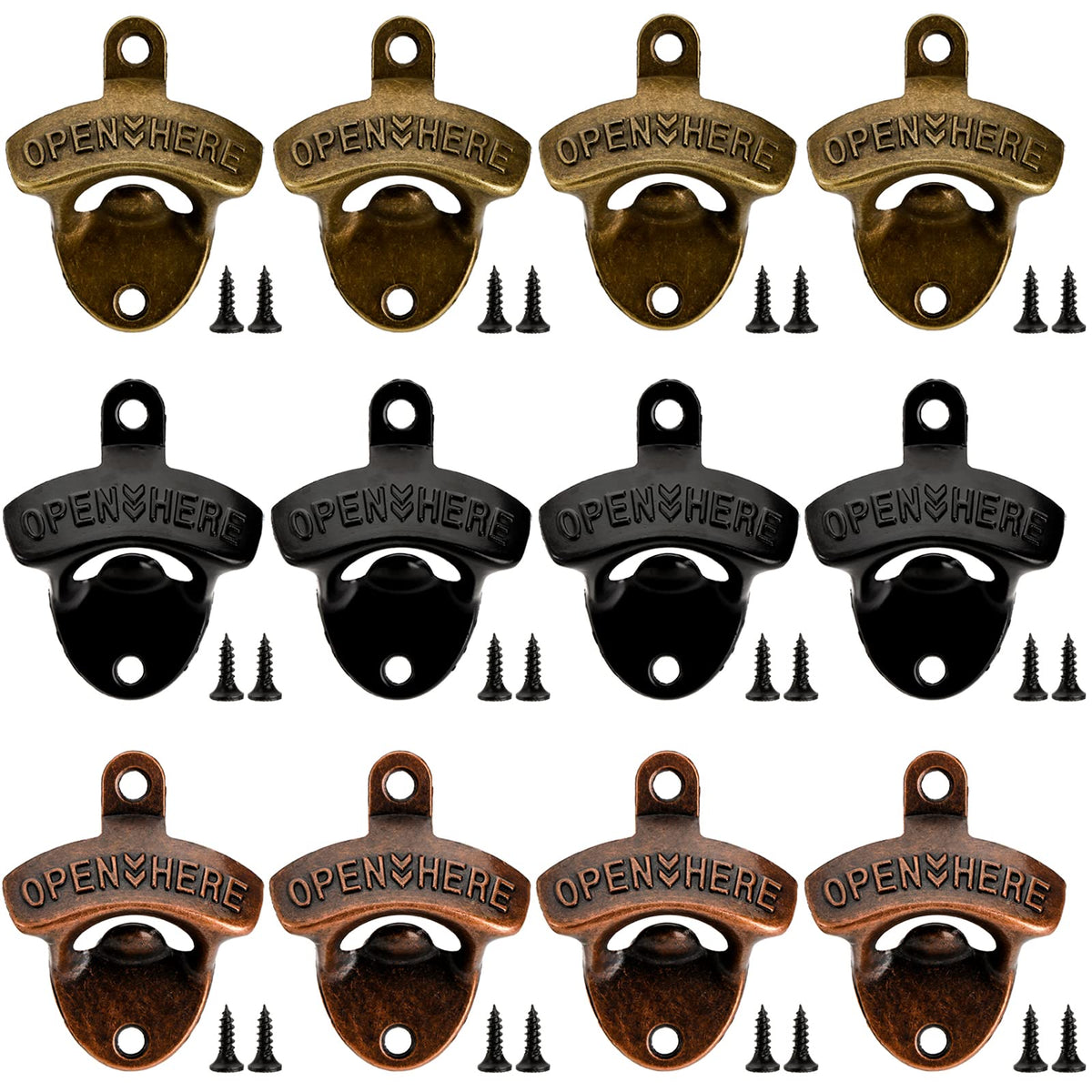 ZOOFOX 12-pack wall-mounted bottle openers pack for home or bar use.