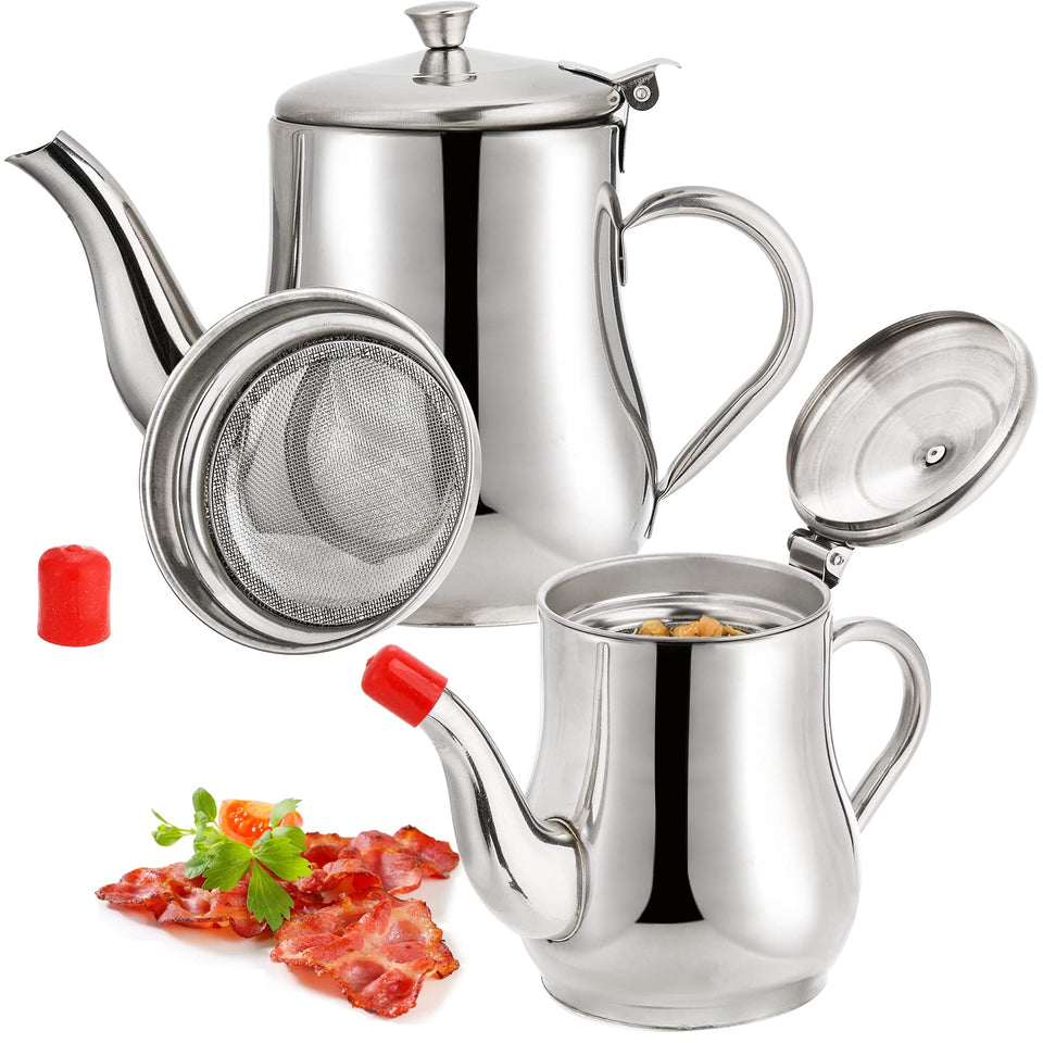 ZOOFOX bacon grease container with mesh strainer, 27oz, ideal for filtering hot oil.