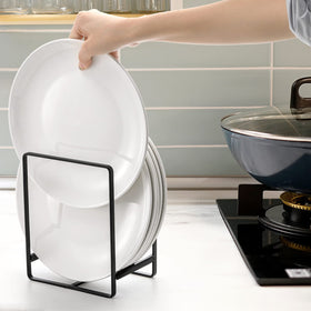 ZOOFOX dish organizer stores pots lids and plates on countertops.
