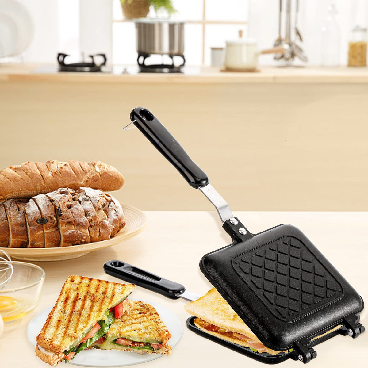 ZOOFOX sandwich maker after cooking showing simple clean-up with non-stick surface