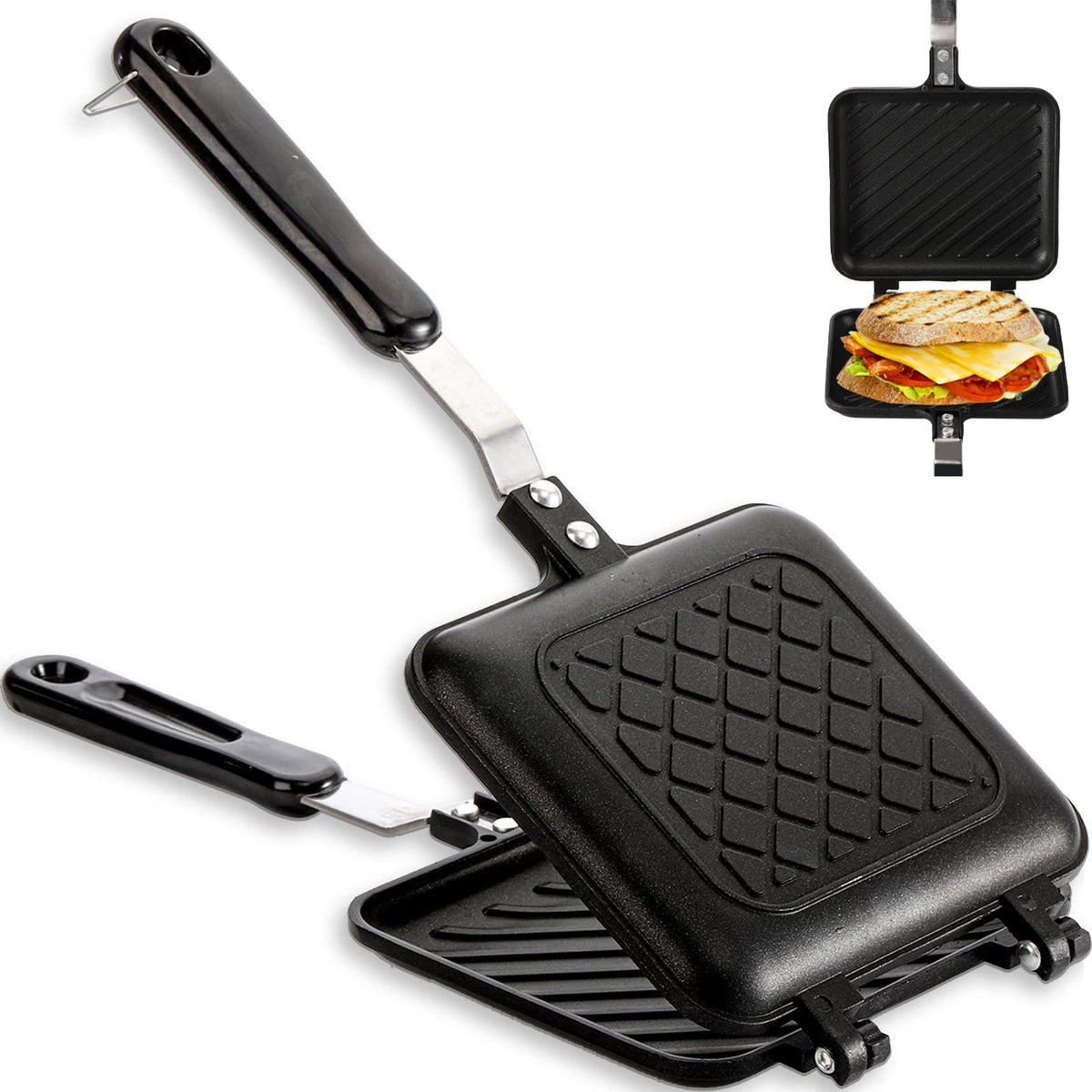 ZOOFOX sandwich maker front view, compact design for quick breakfasts