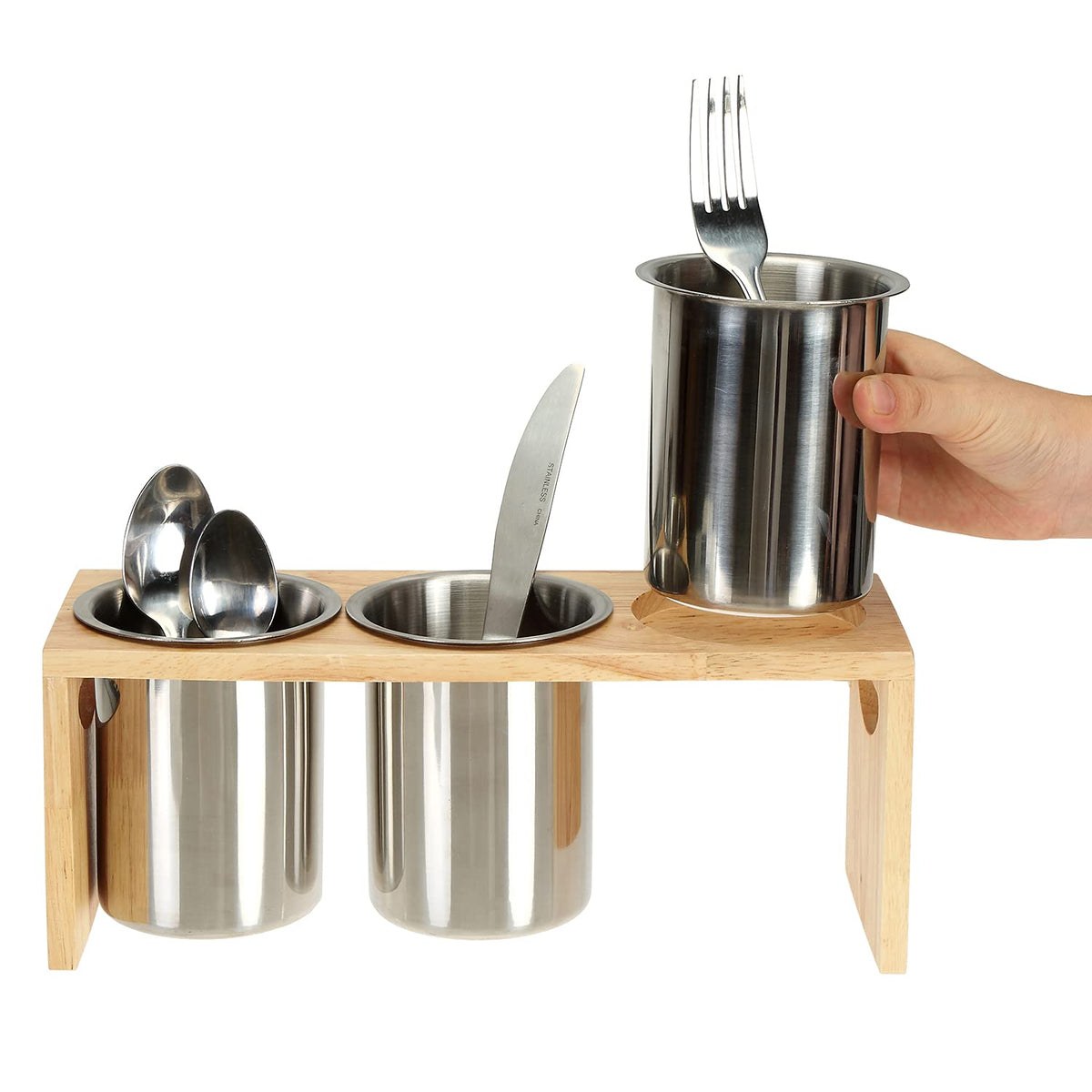 ZOOFOX silverware holder on a dining table with wood base for stable service