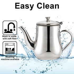 ZOOFOX stainless steel oil dispenser with lid keeps dust out between uses.