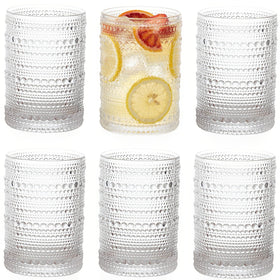 ZOOFOX vintage glasses with embossed hobnail front view, ideal for daily water or juice.