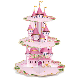 Zopeal 3-tier princess cupcake stand with pink castle, ideal centerpiece for a royal birthday.