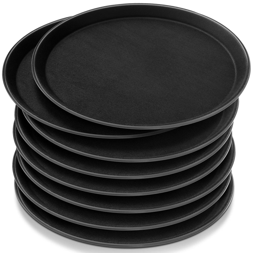 Zopeal 8-piece black round tray set ready for serving meals