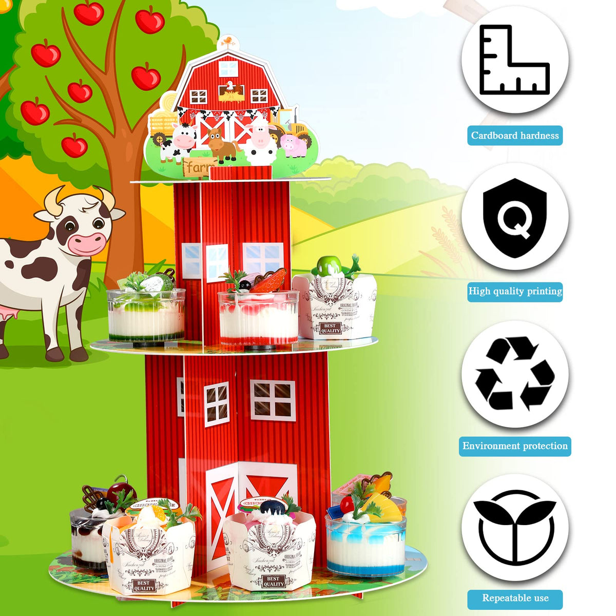 Zopeal Farm Cupcake Stand bottom tier supports larger desserts